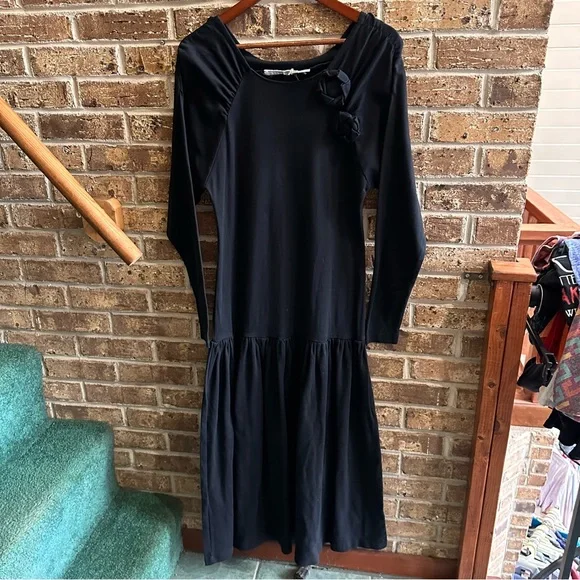 80s style black dress Vintage 80s Black White Lilly Shift Dess L / XL